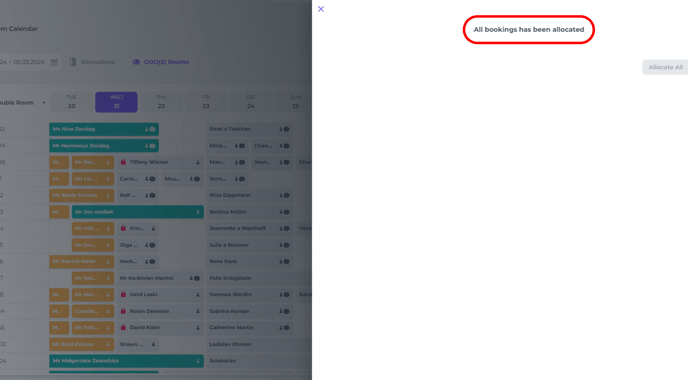 All bookings allocated message