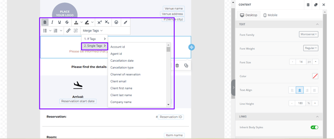 Edit the tags and add the fields you want to appear in the template