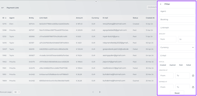 Payment link Filter