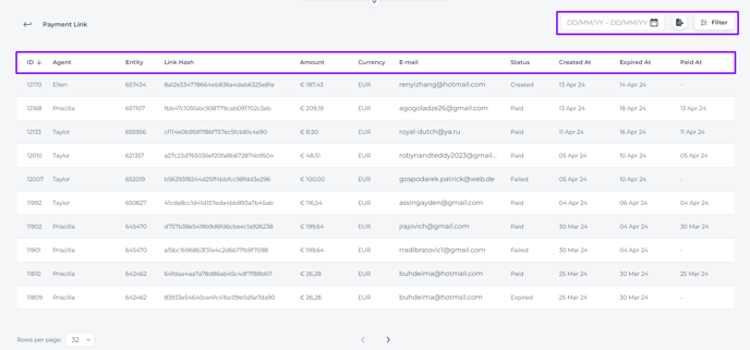 Payment link report